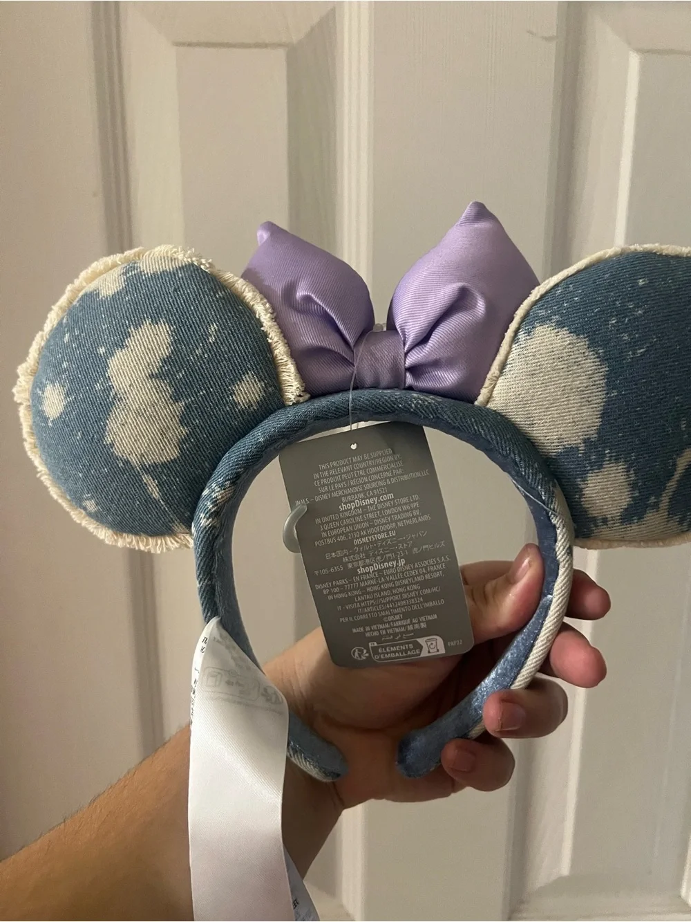 Disney Lavender Bow Denim Mickey Ears Headband